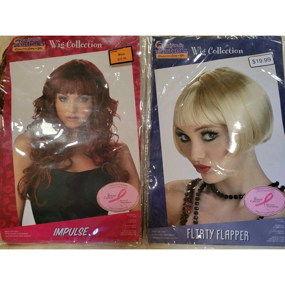 Lot of 2 Red & Blonde Synthetic Wigs Cosplay Party California Costumes Wig